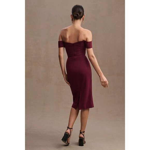 DRESS THE POPULATION Bailey Off the Shoulder Body-Con Dress in Burgundy X-Small - Picture 2 of 15